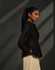 Noir Lattice Peplum Jacket