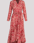 Mia Wrap Lace Printed Dress | Wrinkle-Resistant & Ruffled Hem