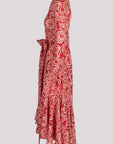 Mia Wrap Lace Printed Dress | Wrinkle-Resistant & Ruffled Hem