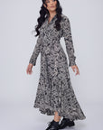 Mia Wrap Lace Printed Dress | Wrinkle-Resistant & Ruffled Hem