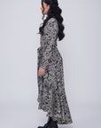 Mia Wrap Lace Printed Dress | Wrinkle-Resistant & Ruffled Hem