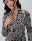 Mia Wrap Lace Printed Dress | Wrinkle-Resistant & Ruffled Hem