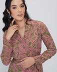 Mia Wrap Lace Printed Dress | Wrinkle-Resistant & Ruffled Hem