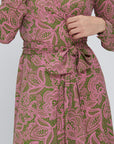 Mia Wrap Lace Printed Dress | Wrinkle-Resistant & Ruffled Hem