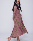 Mia Wrap Lace Printed Dress | Wrinkle-Resistant & Ruffled Hem