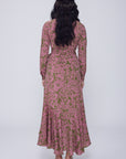 Mia Wrap Lace Printed Dress | Wrinkle-Resistant & Ruffled Hem