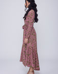 Mia Wrap Lace Printed Dress | Wrinkle-Resistant & Ruffled Hem
