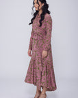 Mia Wrap Lace Printed Dress | Wrinkle-Resistant & Ruffled Hem