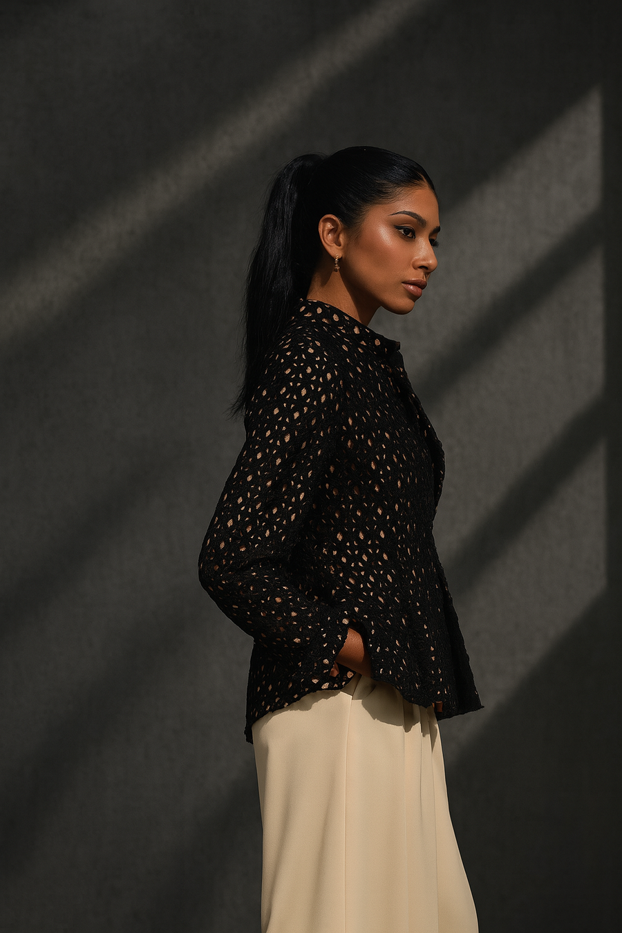 Noir Lattice Peplum Jacket