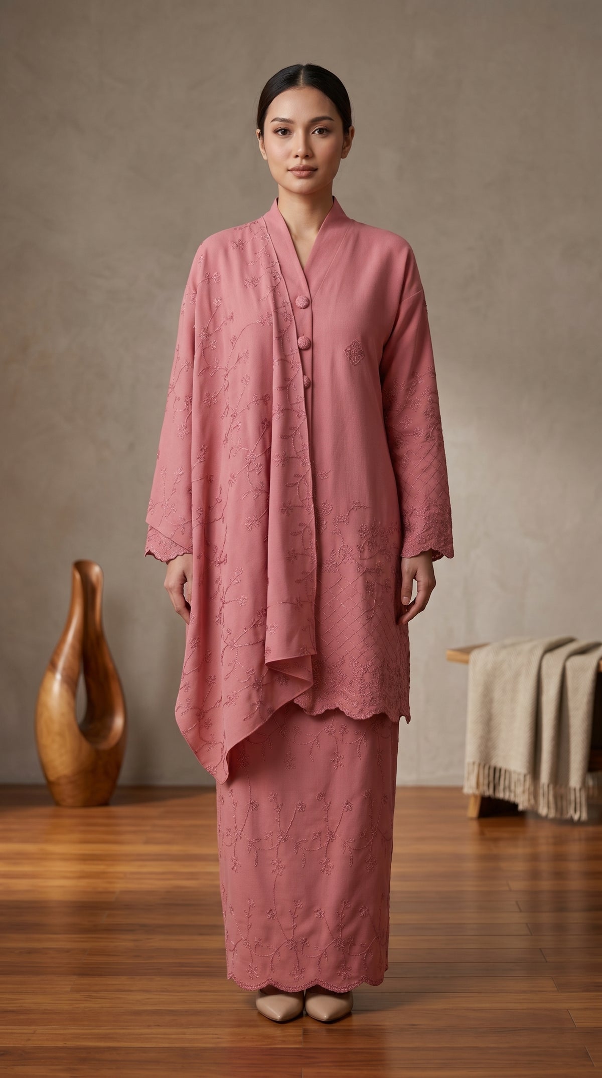 Shazea Kurung dalam Powder Pink Violet