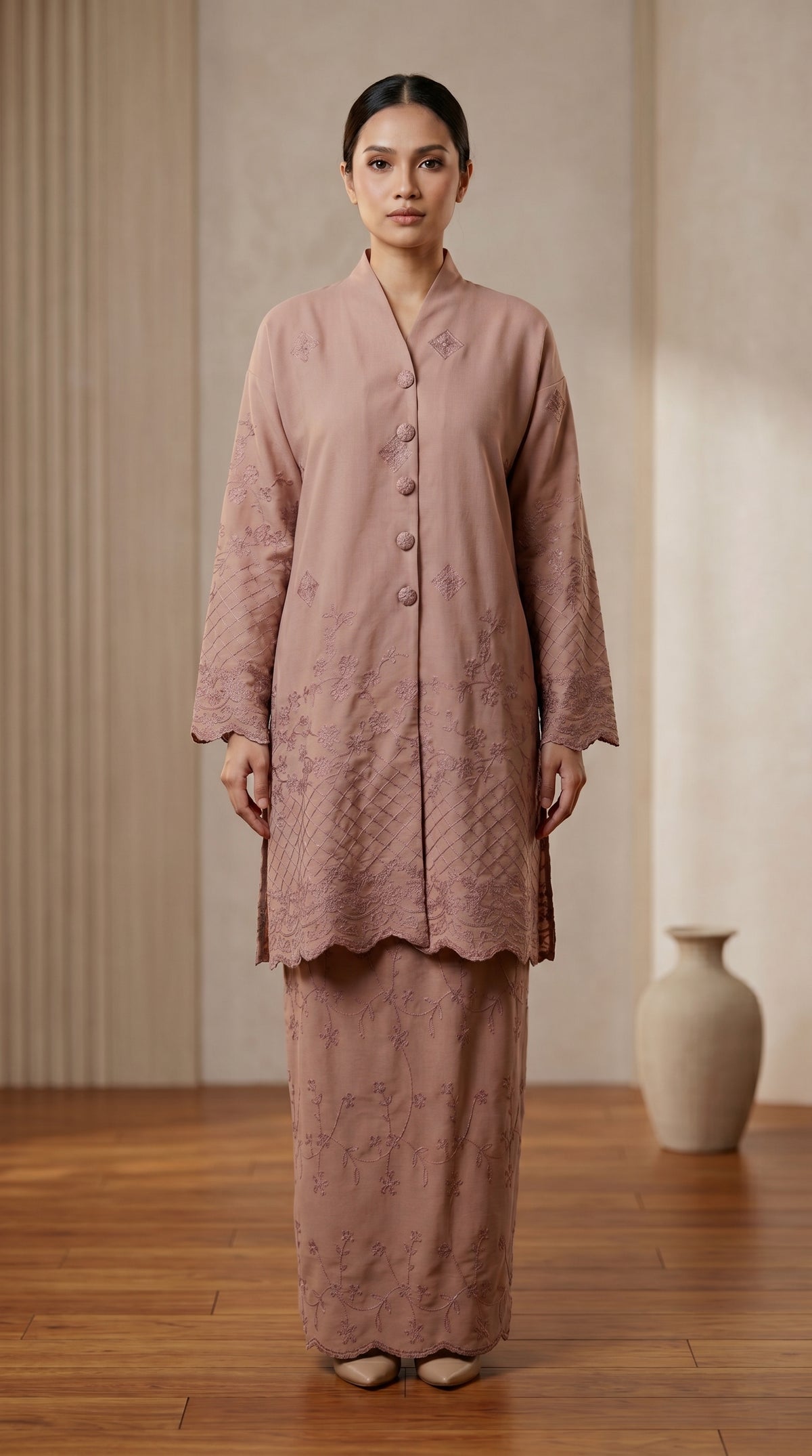 Shazea Kurung dalam Powder Pink Violet