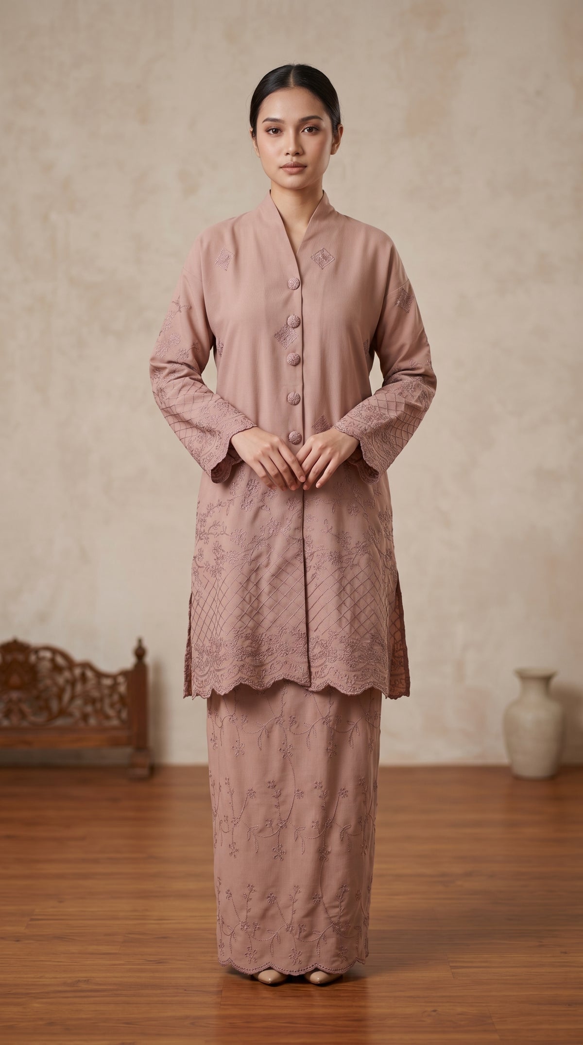 Shazea Kurung dalam Powder Pink Violet