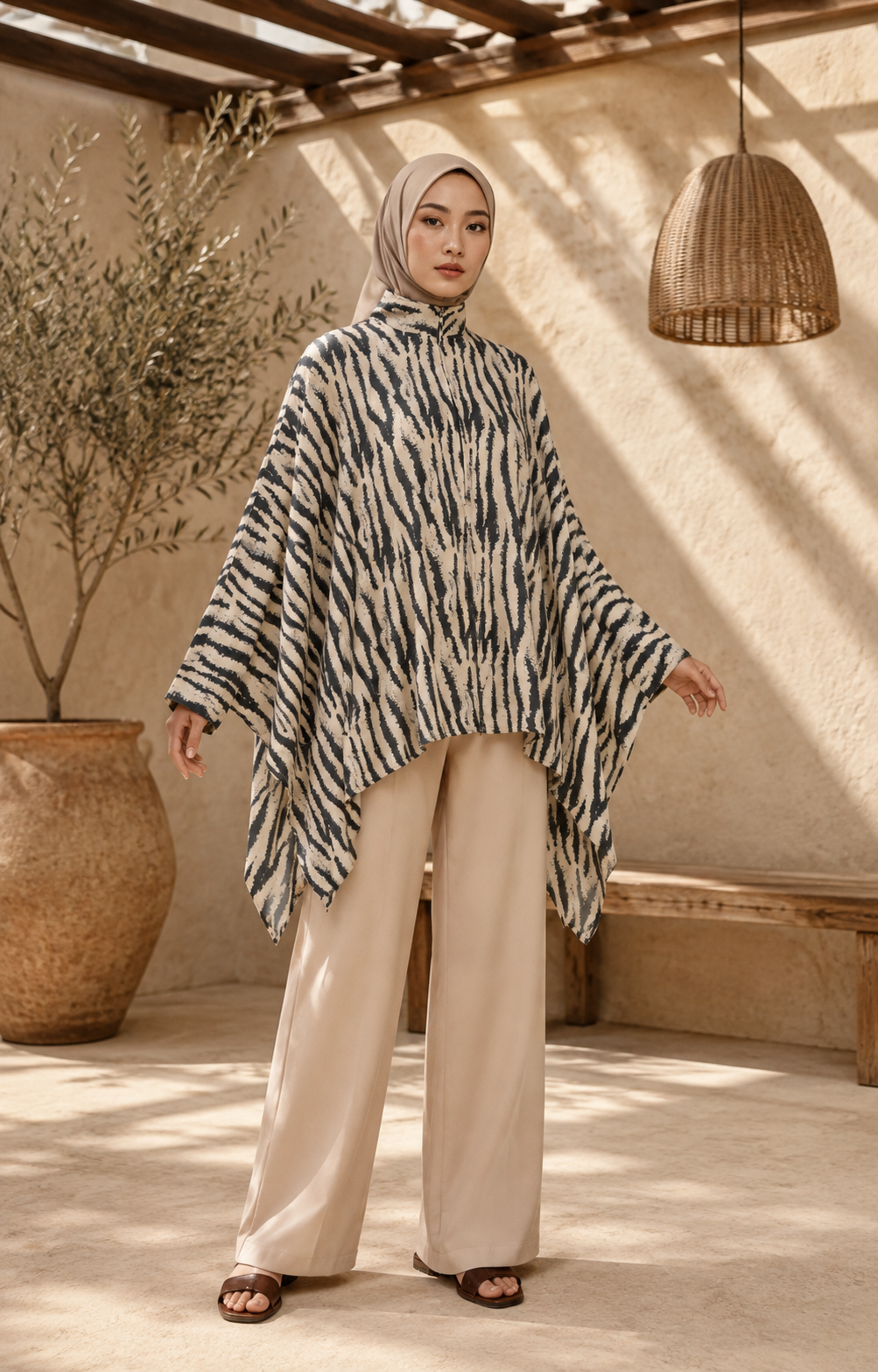 Zavia Full-Zip Batwing Poncho Blouse