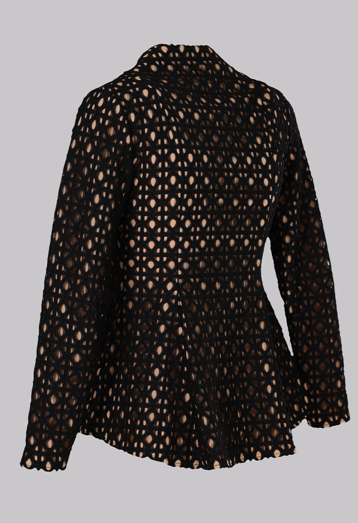 Noir Lattice Peplum Jacket