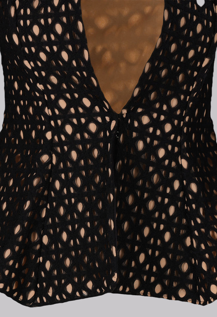 Noir Lattice Peplum Jacket