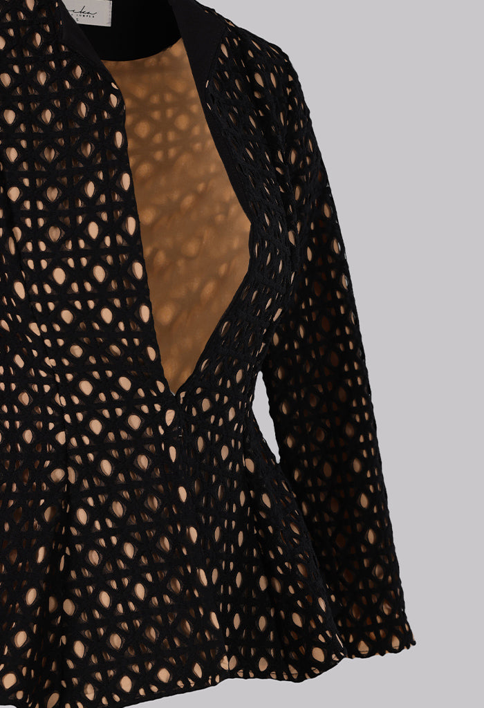 Noir Lattice Peplum Jacket