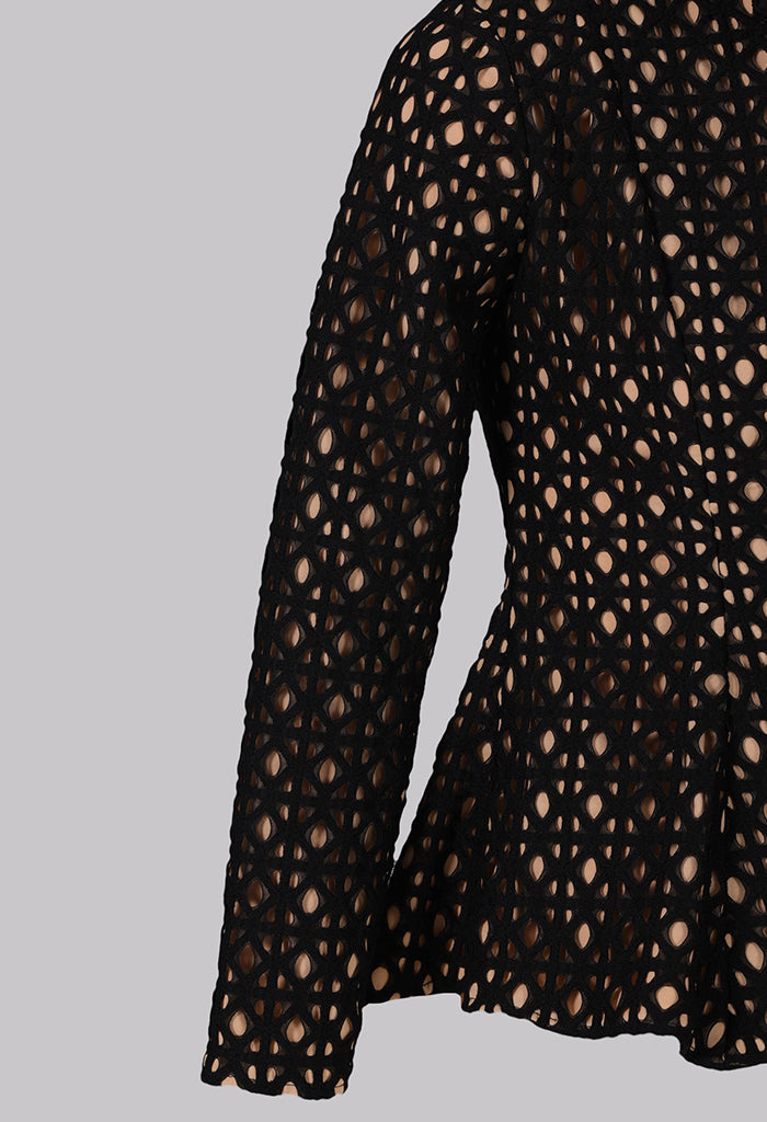 Noir Lattice Peplum Jacket