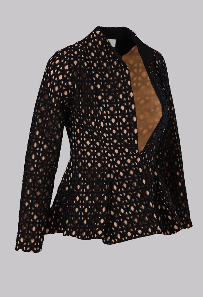 Noir Lattice Peplum Jacket