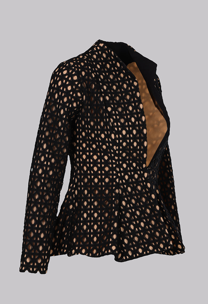 Noir Lattice Peplum Jacket