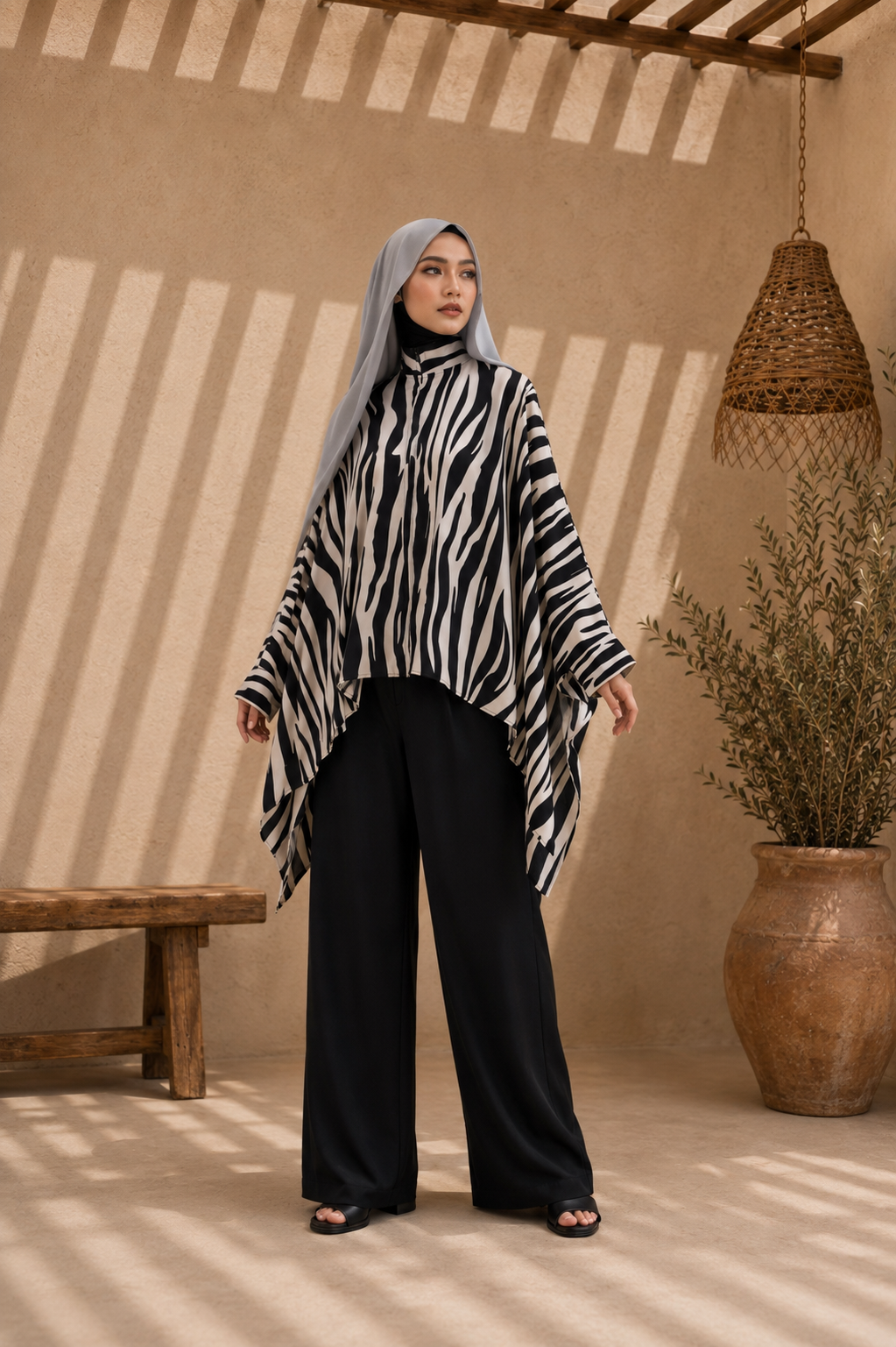 Zavia Full-Zip Batwing Poncho Blouse