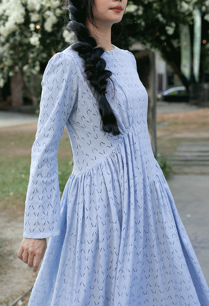 Classic Dress with Diagonal Darts | Eyelet Fabric & Cotton Lining
