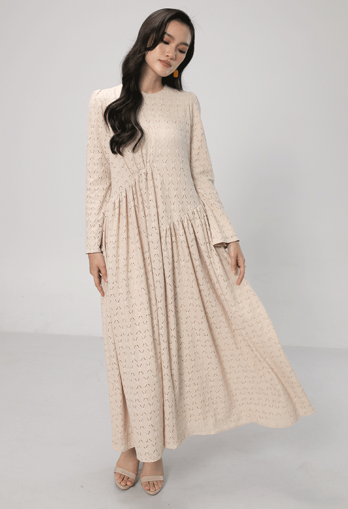 Classic Dress with Diagonal Darts | Eyelet Fabric & Cotton Lining